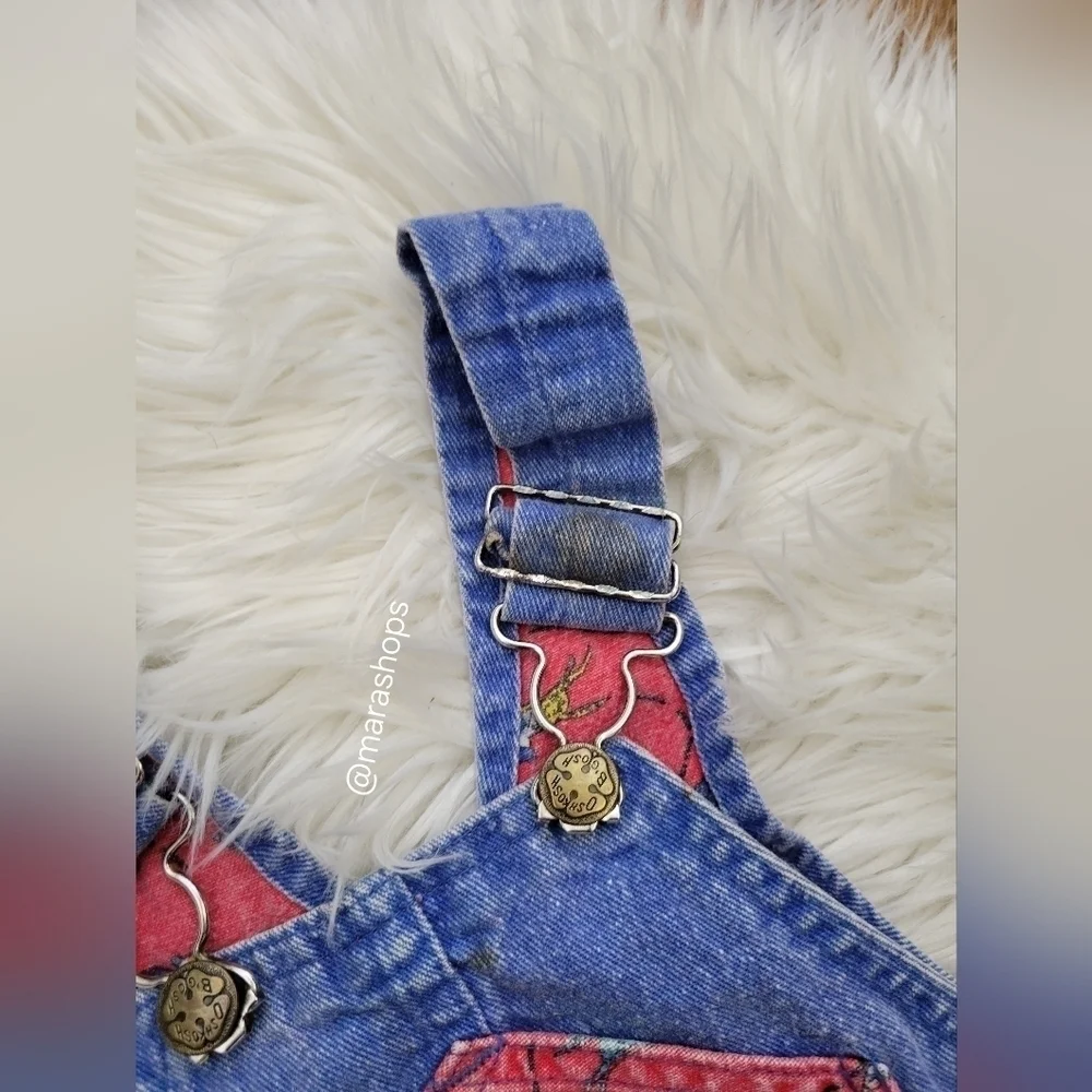VTG OshKosh B'Gosh Vestbak Denim Set Overalls Red Race Horse